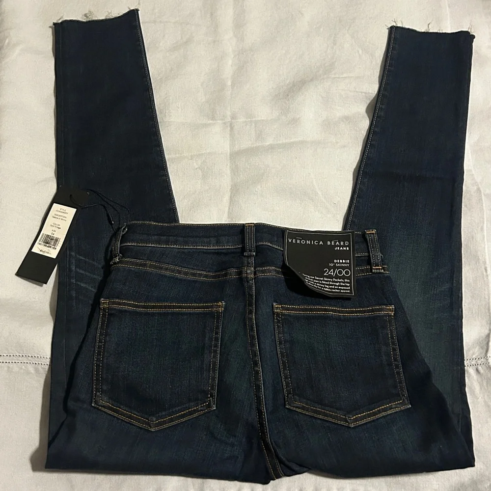Veronica Beard Debbie 10” High Rise Button Fly Skinny Jeans dark vtg Sz 24 NWT